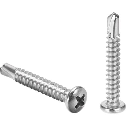 Uxcell 15pcs #10 x 1-1/4" Self Tapping Screws 410 Stainless Steel Phillips Pan Head Self Drilling Screws for Home Office DIY