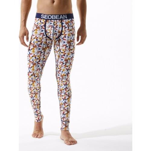 SEOBEAN 2018 New coming winter autume Mens sexy Coloful pattern Long johns Low Rise Thermal Underpants leggings