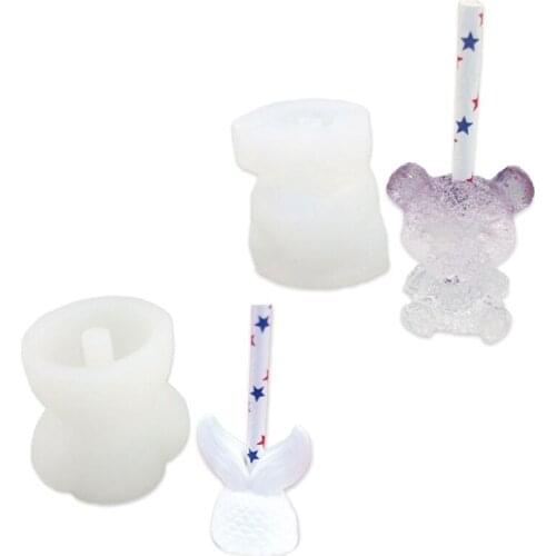 Bear Straw Topper Silicone Mold Fish Tails Silicone 8mm Straws Topper Molds Kit F3MF