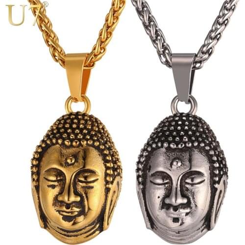 U7 Tathagata Sakyamuni Necklace For Men/Women Buddhist Gold Color Stainless Steel Buddha Buddhism jewelry India Thailand P1053