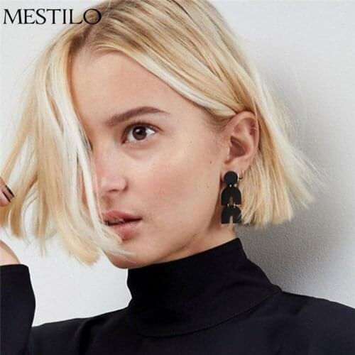 MESTILO Vintage Boho Black Color Geometric Round Double U Letter Acrylic Earrings For Women Fahsion Bohemian Long Drop Earrings