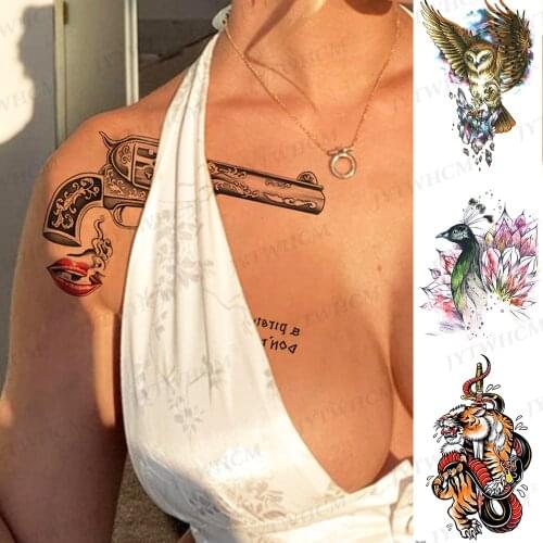 Gun Dinosaur Temporary Tattoo Sticker Art Lion Waterproof Tattoo Edges Tiger Peacock Owl Soldier Body Arm Fake Tattoo Stickers