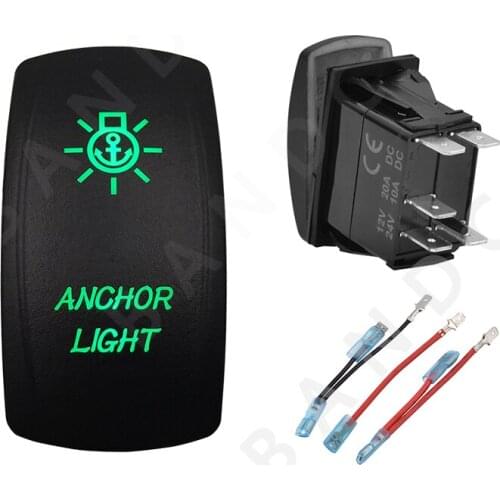 ANCHOR LIGHT 5P Switch Car Dashboard Button Connector Illuminated Green LED Rocker Switch for the Car Boat Marine Yacht