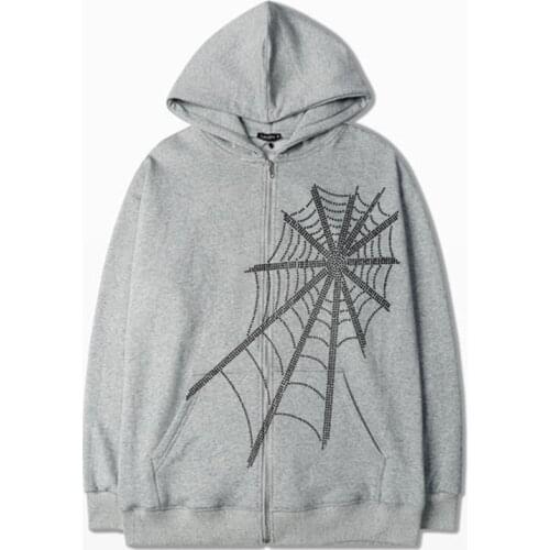 Gray Zip Hooded Sweatshirt Women Winter Jacket Top Oversized Hoodie Retro Pocket Woman Clothes Autumn Long Sleeve Pullover XXL