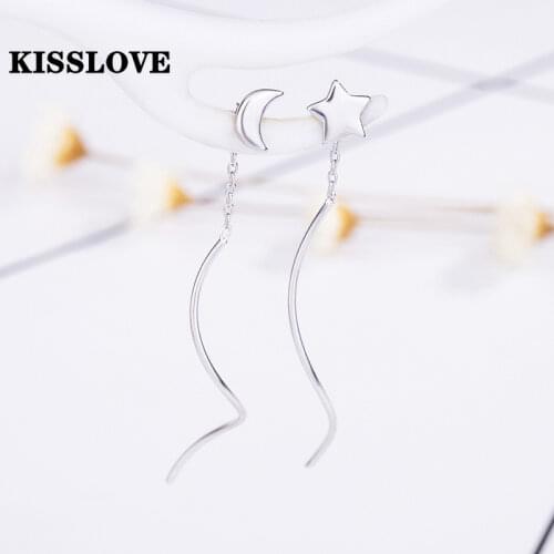 KISSLOVE New Asymmetry Star Moon Tassel Stud Earrings Female Unique Design Handmade Exquisite Jewelry Party Gift