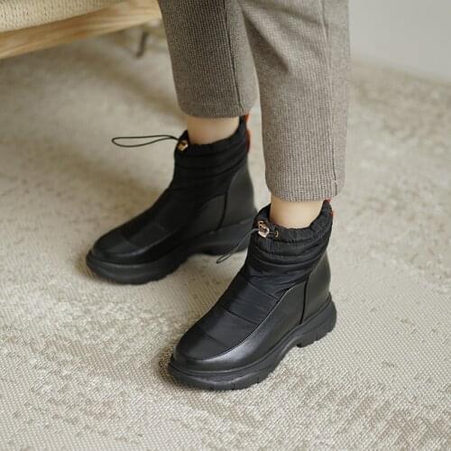 YMECHIC 2020 New Arrival Winter Keep Warm Thicker Plush Med Heel Wedges Sport Snow Boots Women Cotton Shoes Ankle Boots Black