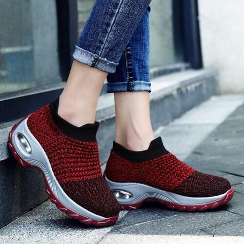 Women Tennis Shoes Breathable Mesh Height-increasing Slip-on Female Sock Footwear Outdoor Women Sneakers Thick Bottom Platforms