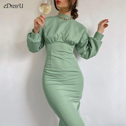EDressU Elegant Woman Dress Long Sleeves Cocktail Party Dress Autumn Winter Fitting Bodycon Bandage Dress SJY-LYQ6646