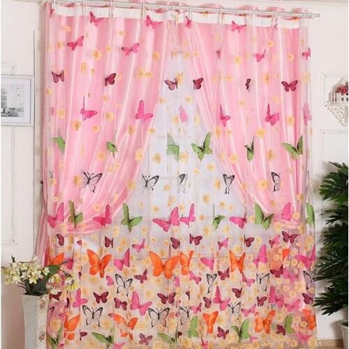 1 PC Butterfly Print Sheer Curtain Panel Window Balcony Tulle Room Divider Curtain For Home Decoration P20