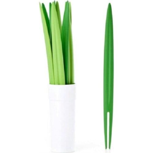 10pcs/Set Creative Green Bamboo Leaf Fruit Fork Chopsticks Cocktail Fork Wedding Festival Birthday Kitchen Gadget Fruit Tools