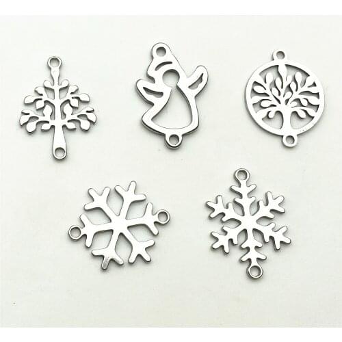 10pcs Snowman pendant Good Stainless Steel Bright Christmas Tree Charms Snowflakes Connectors For Jewelry Diy Making