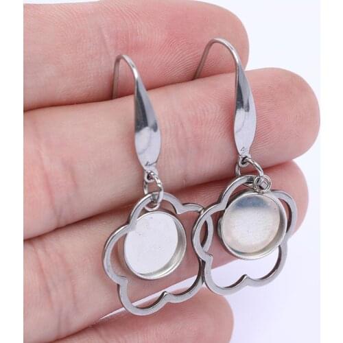 10pcs Fit 10mm Cabochon Earring Base Settings With Flower Frame Charms Diy Stainless Steel Jewelry Making Supplies