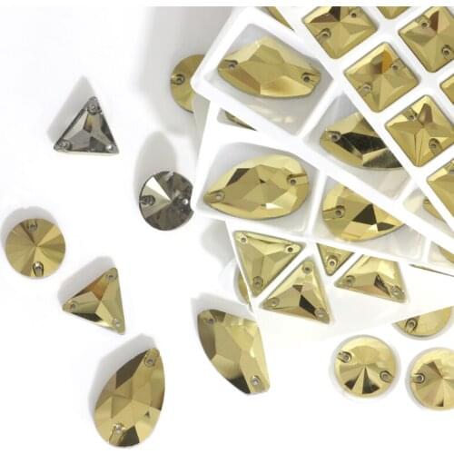 2020new sew on rhinestone flatback sewing glass rhinestone gold glass 2 holes round for Wedding dress DIY Clothes bags shoes