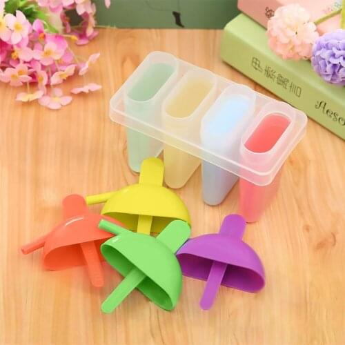 4 Frozen Freezer Pop Lolly Yogurt Ice Cream DIY Maker Juice Popsicle Mould Tool Ice Cream Pop Mold With Cover Ice Cream Makers 2