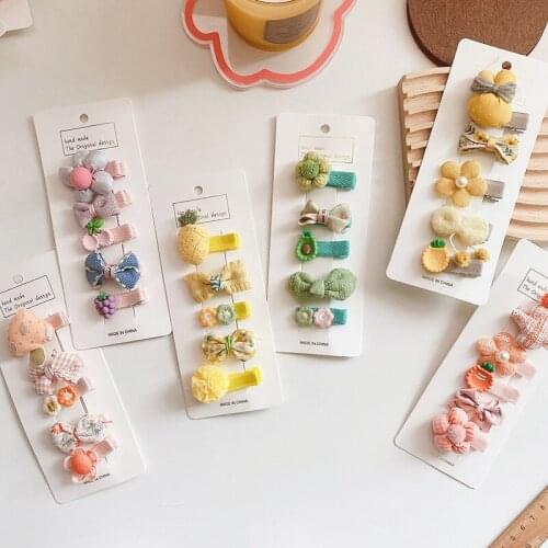 5Pcs/Set Cartoon Baby Girls Bow Flower Small Barrettes Newborn Cute Hairpins Headwear Kids Hair Clips Headband Hair Accessories