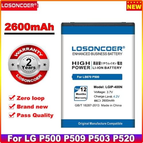 LOSONCOER 2600mAh LGIP-400N Battery for LG Optimus T/M/S/VS660 P509 MS690 LS670 Voter P500 GT540 LW690