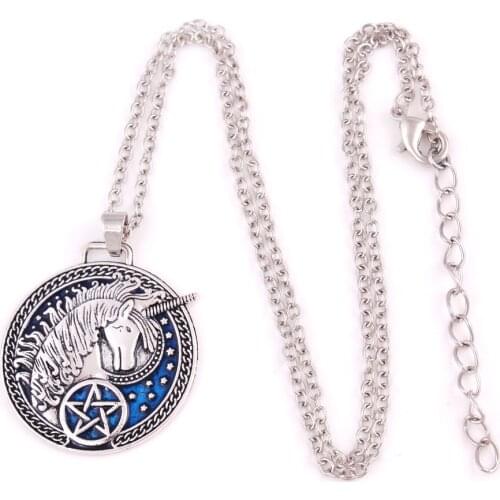 Link Chain Unicorn And Pentagram Blue Enamel Medieval Style Magic Cool Famous Fashion Brand Add You Charm Provide Dropshipping