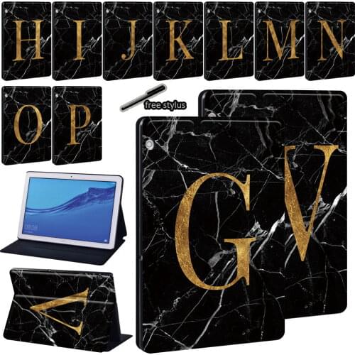 Tablet Case For Huawei MediaPad T3 8.0/MediaPad T3 10 9.6"/T5 10 10.1"/M5 Lite 10.1"/M5 10.8" Black Marble Series Cover+Stylus