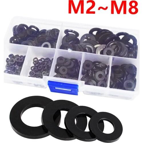 Black Nylon Screw Insulation Gasket Ring Plastic Flat Washer M2 5 M3 M4 M5 M6 M8 Spacer, Screw Ring 350 Pcs Assortment Sets