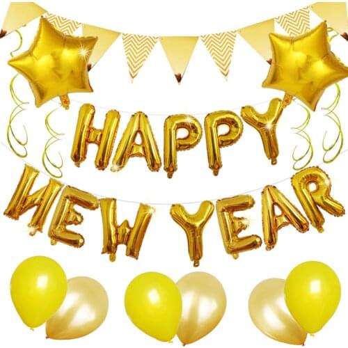 Decoration balloons New Year happy newyear aluminum film balloon set triangle pull flag shopping mall event decoration balloons