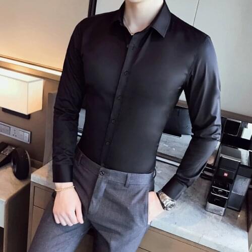 Business Shirts 2020 New Fashion Brand Clothing Mens Long Sleeve Work Shirt Elastic Slim Fit Shirt Big Size S-5XL Casual Shirt