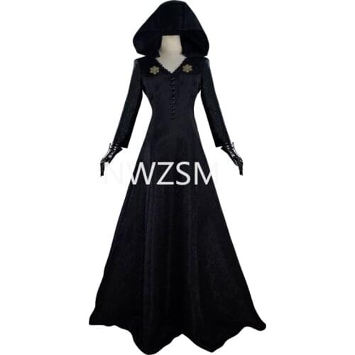 Village Witch Bela Dimitrescu Cosplay Costume Vampire Lady Daniela Cosplay Hooded Dress Cape for Halloween Party