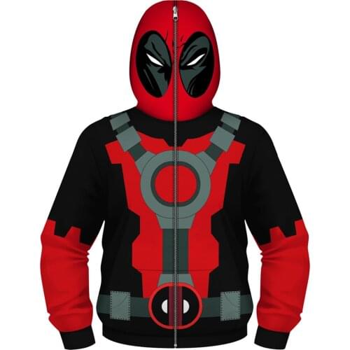2020 Fast delivery Kids Deadpool Hoodie Zip Up Masked Long Sleeve Sweatshirt Superhero Wade Winston Cosplay Casual Coat Top Boy