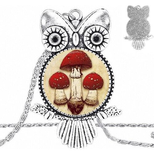 EJ Glaze Red Mushroom For Christmas Gift Glass Cabochon Necklace With Women Statement Pendant Owl Necklaces Jewelry