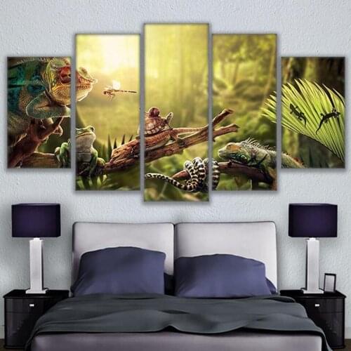 JIE DO ART Canvas Wall Art Home Decor Prints Poster 5 Pieces Iguana Snail Gecko Reptiles Snake