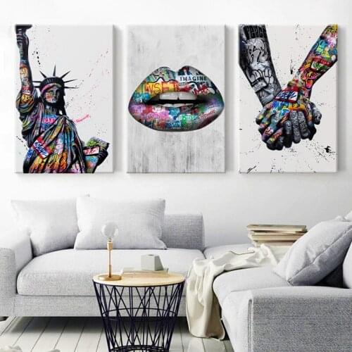 Canvas Painting Street Graffiti Art Lover Hands Wall Art Posters and Prints Lip Perfume Picture for Living Room Home Decor