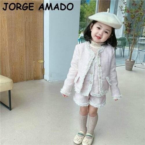 Girls Outfits Long Sleeve Plaid Coat +vest +shorts 3pcs Sets Toddler Girl Fall Clothes 2020 E35075