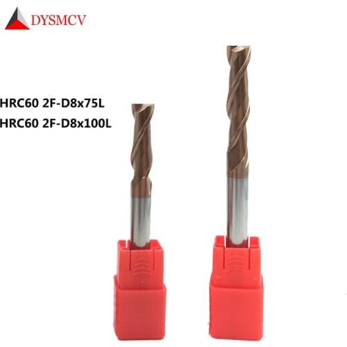 1 pc End Mills 8mm HRC60 2F Long 75mm 100mm Solid Carbide Spiral Straight Shank Flat EndMills CNC Lathe Milling Cutter Tools