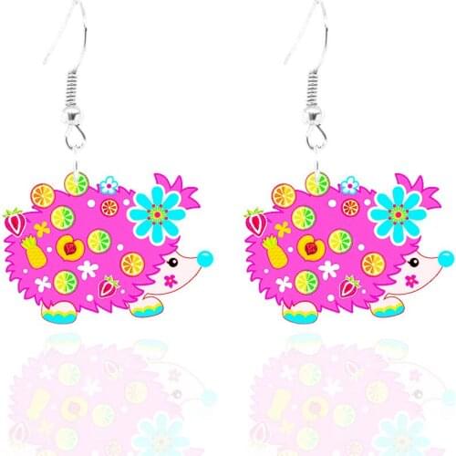 Korean Statement Cartoon Hedgehog Resin Earrings Drop Dangle Cute Animal Jewelry for Women Girls Teens Gift Accessories Charms