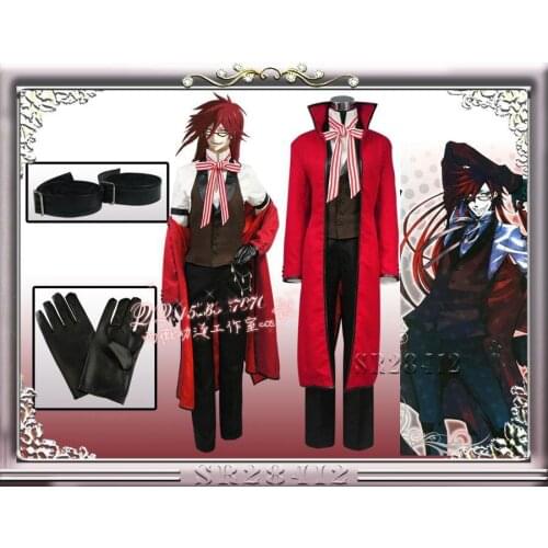 Anime Black Butler Grell Sutcliff Cosplay Costume Death Shinigami Red Uniform Outfit Carnaval Halloween Costumes for Women Men