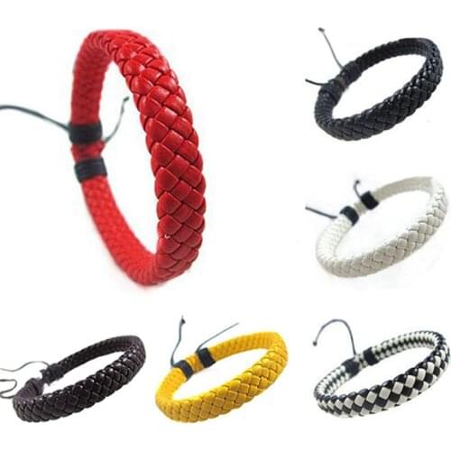 1Pcs Punk Black/Brown/White/Yellow Braided Leather Bracelet Bangle Male Accessories homme Jewelry Black Color Leather Bracelets