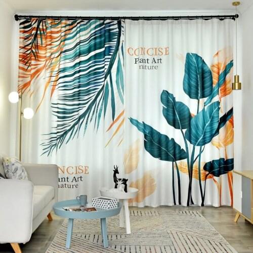 Nordic Creative Curtains for Living Room Bedroom White Curtain with Leaves Plants Printed Drapes Insulating Blinds Customized