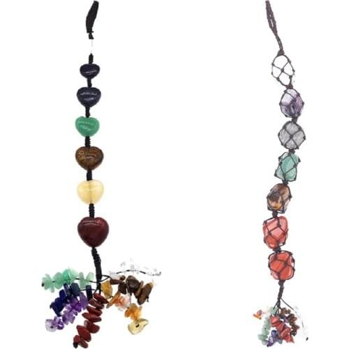 Natural Crystal Stone 7 Chakra Car Hanging Stone Hand Woven Ornament children colorful toy Stone Ornament Home Decor