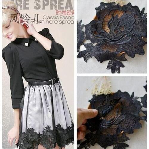 1 Yard Hot Sale Embroidered Lace Fabric Accessories 13cm Width Double Layers Large Flower Black White Lace Trim