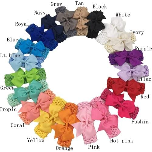 High Quality 3.5inch Crochet Hairband Grosgrain Ribbon Swllowtail Bows Hair Band Girls Hair Accessory 20pcs/lot