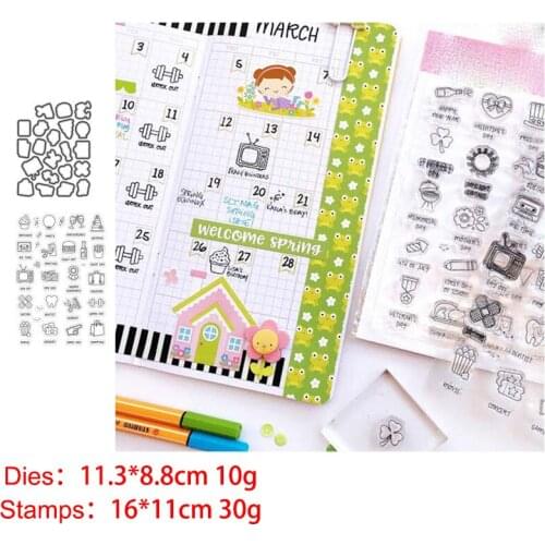 Daily Life Small Labels Clear Stamps and Metal Cutting Dies DIY Scrapbooking Paper Photo Album Crafts Seal Punch Stencils