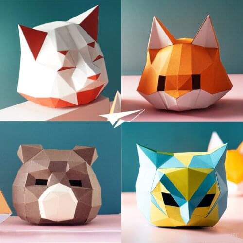 Mini Fox Bear Cat Owl Decor Animals Home Decoration Paper Model,Low Poly 3D Papercraft,Handmade DIY Adult Craft Toy RTY199