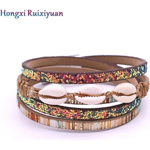 Leather bracelet bohemian multi-layer leather bracelets for women shell bracelet handmade simple fashion with bracelet