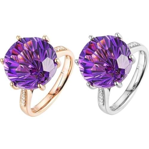 Fashion Charming Women Party Jewelry Purple & White CZ Silver Color Ring Size Adjustable