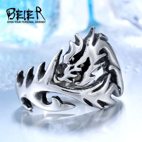 BEIER Fashion Jewelry Mens Cool Stainless Steel Gothic Wholes Dragon Body Ring For Man BR8-024