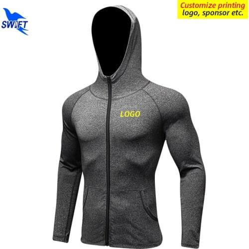 Customize LOGO Hooded Running Jackets Men Breathable Quick Dry Gym Fitness Hoodies Sportswear Hoody Coat Zipper Yoga Sweatshirts