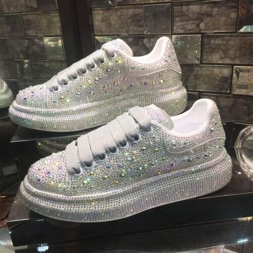 2020 fashion Early Autumn New Platform Shoes Womens Platform Sports White Shining Crystal Shoes Fashion