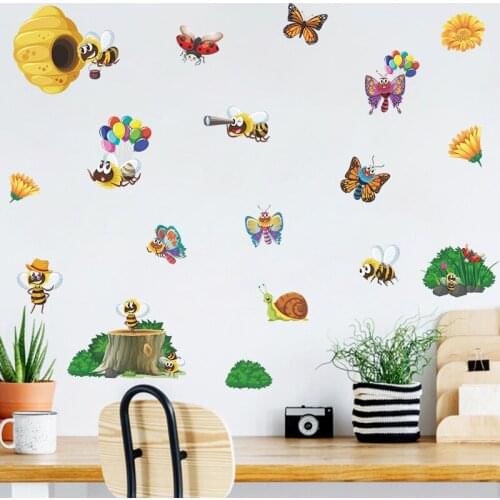 Bee Honey Flower Wallpaper Childrens Room Entrance Wall Beautification Decorative Wall Stickers Self-Adhesive