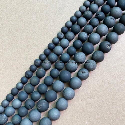 One Loose 25% Geode Druzy Matte Dark Grey Evil Smile Mouth Agate Round Loose Beads 15" 6 8 10 12mm Pick Size For Jewelry