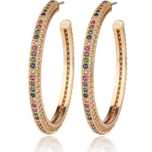 OMYFUN Mystic Rainbow Brincos Female Earrings Gold Color Crystal Cooper Hoop Earrings Luxury Joyas Fashion Women Jewelry E016
