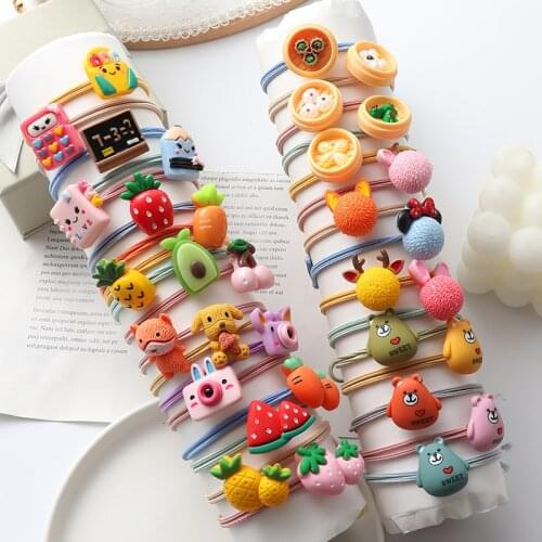 New 5Pcs Cute Cartoons hair ring fruit hair bands headwear girls rubber band elastic hair bands Korean children hair Accessories